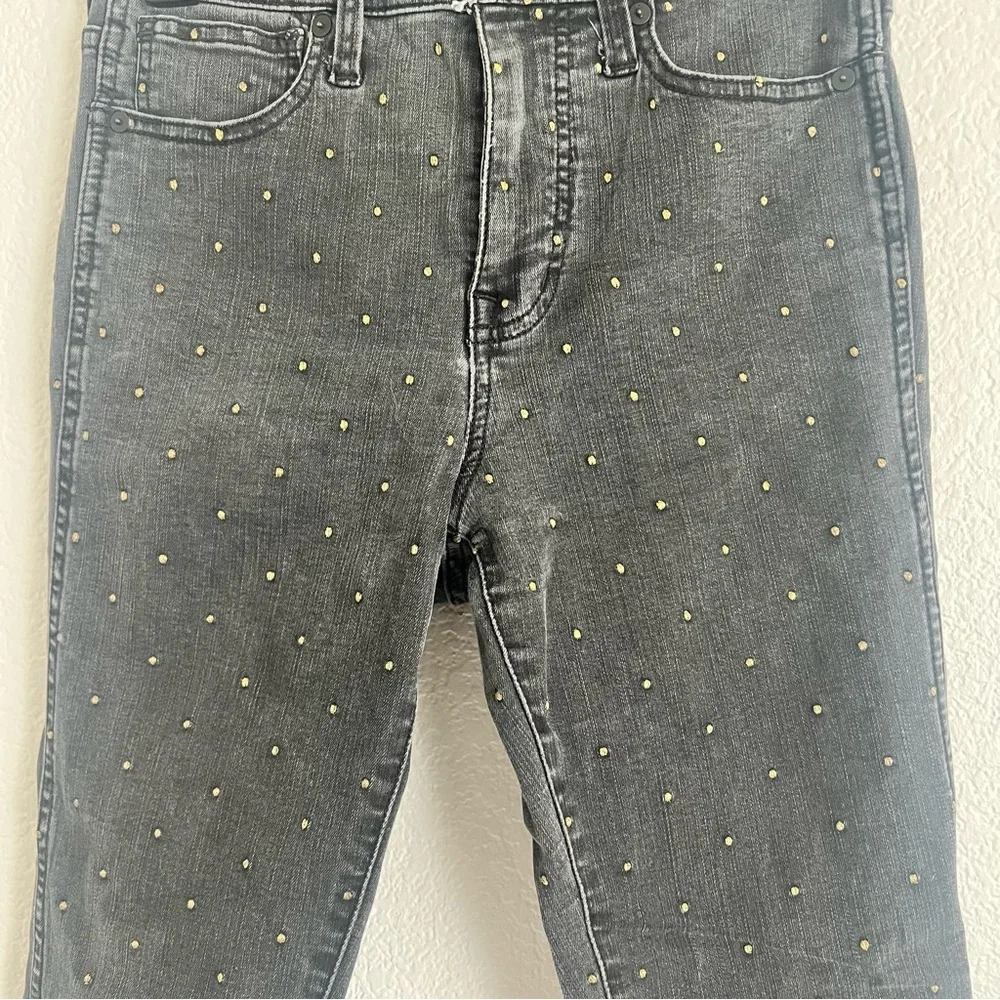 Madewell 26 Waist Black Skinny Jeans with Gold Embroidered Polka Dots 10” Rise